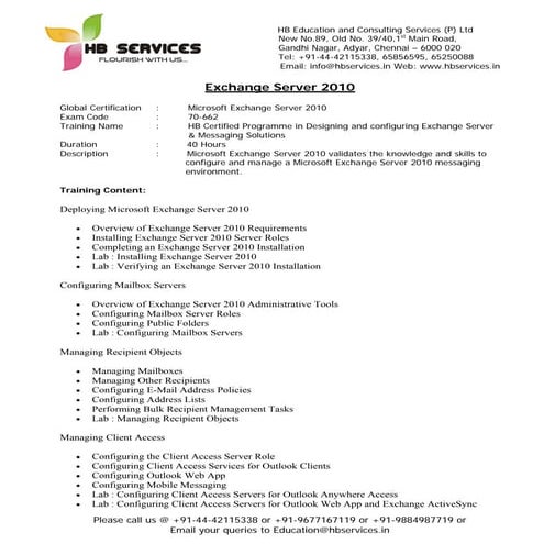 Exchange Server Training   HB Educational Services