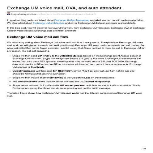 Exchange UM Voice Mail, OVA and Auto-Attendant