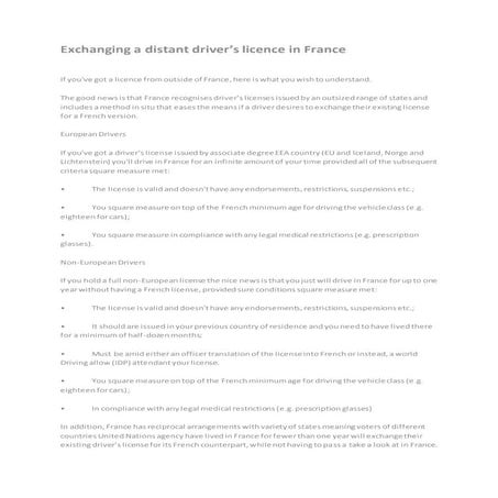 Exchanging a distant driver’s licence in france