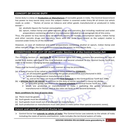 Excise basics ICSI Professional