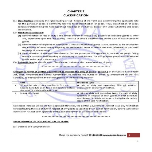 Excise classification for ICSI Professional