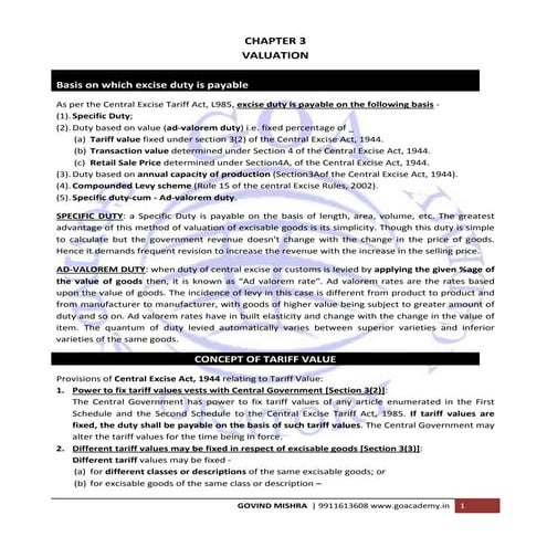 Excise valuation ICSI Professional