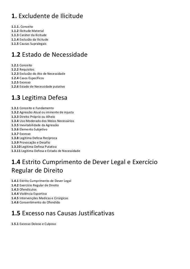 Excludente de ilicitude indice sistemático