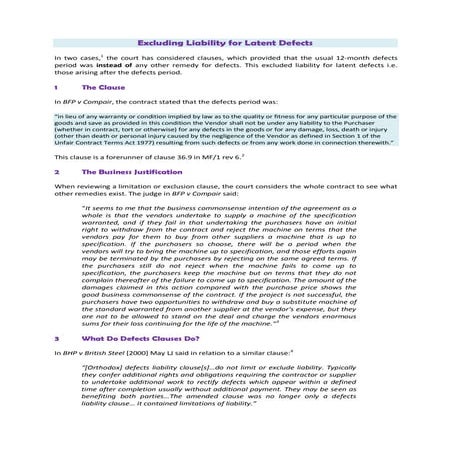 Excluding Liability for Latent Defects