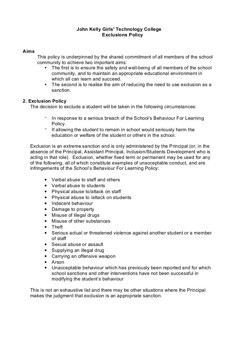 Exclusion Policy May 09