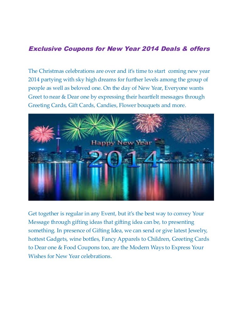 Exclusive Coupons for New Year Day 2014 Deals &amp; Offers