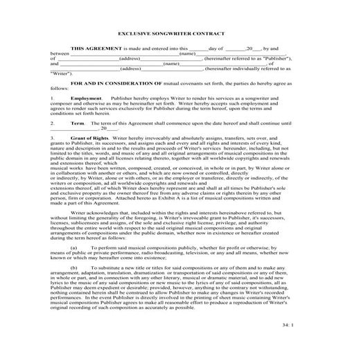 Exclusive songwriter contract | PDF