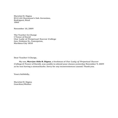 Excuse letter