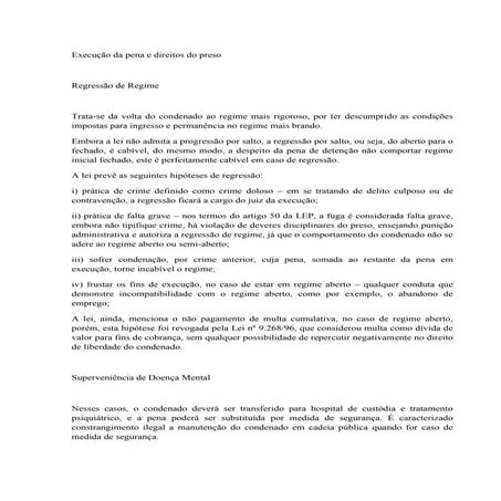 Execução da pena e direitos do preso | DOC