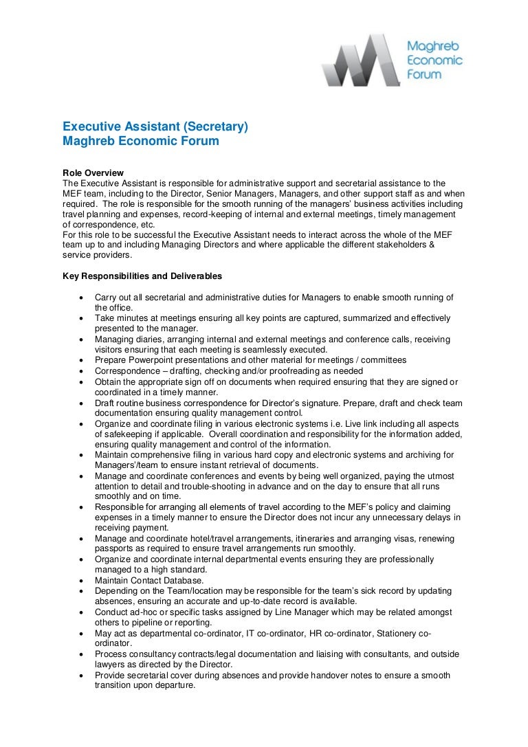 Executive Assistant Job Profile MEF