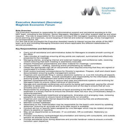 Executive assistant job profile-MEF