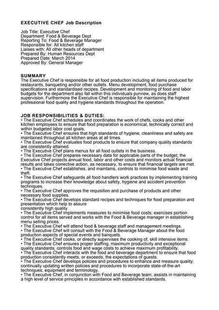 sous chef job description chef duties and responsibilities