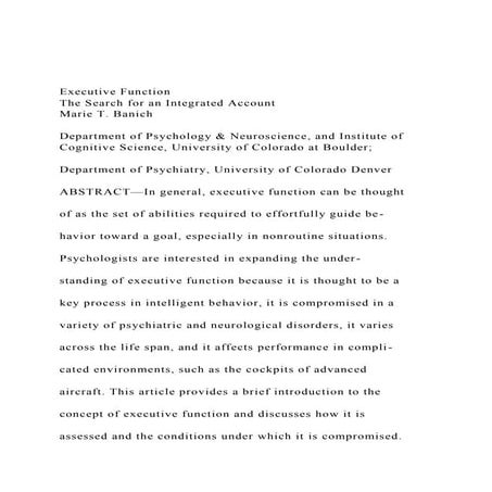 Executive FunctionThe Search for an Integrated AccountMari.docx