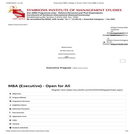 Symbiosis Executive MBA Part Time MBA SIMS Pune pdf