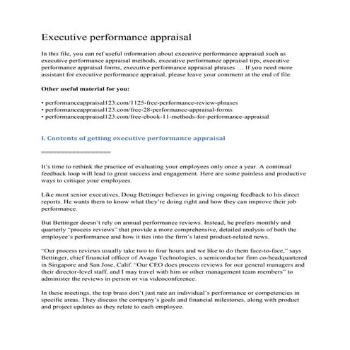Executive performance appraisal