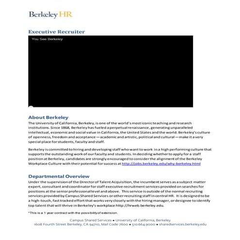 Executive Recruiter at the University of California, Berkeley! 