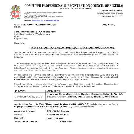 Executive registration programme 2015