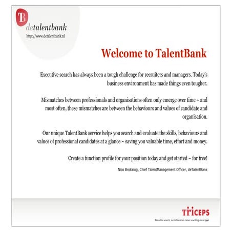 Executive search and recruitment of prescreened professionals, talent bank em...