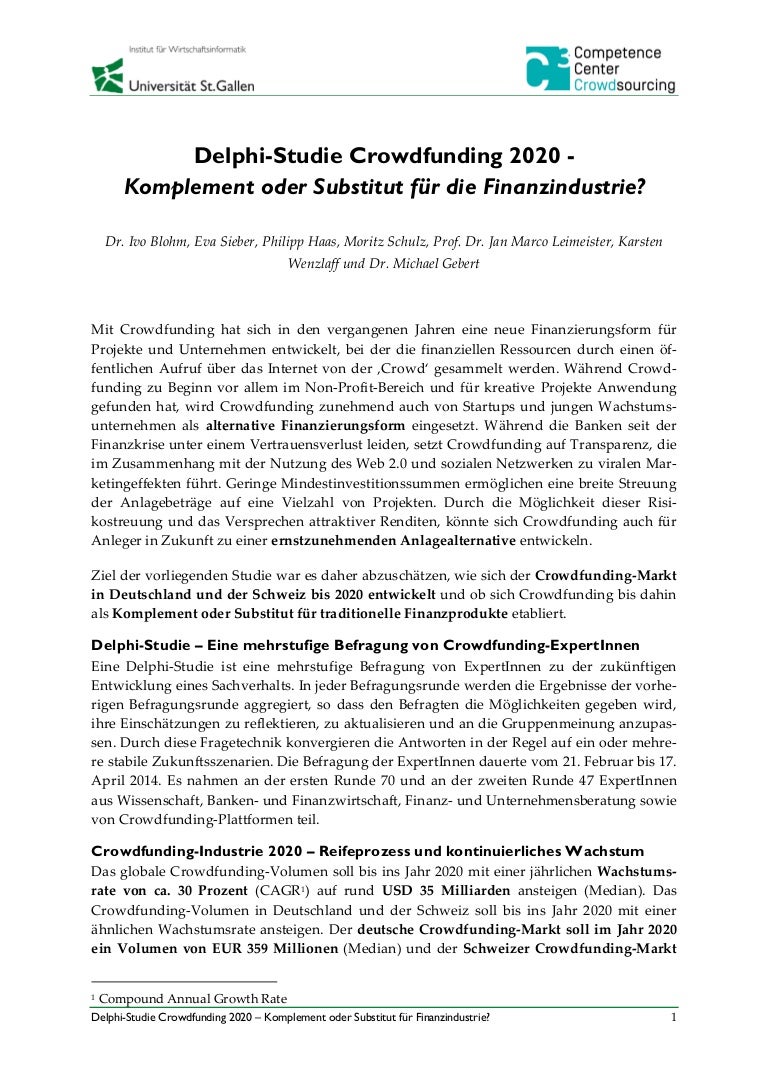 Delphi Studie Crowdfunding 2020 Komplement Oder Substitut Für Die F