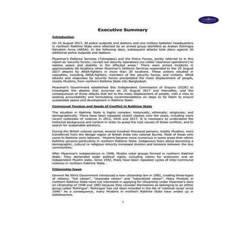 Executive Summary of Independent Commission of Enquiry "ICOE" Final Report English-Burmese 