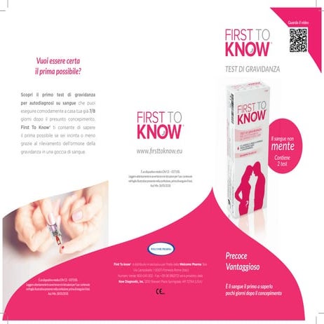 Leaflet consumatore test di gravidanza su sangue First to Know®
