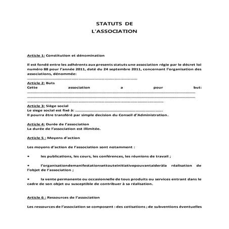 Exemple de statuts associatifs en français | DOCX