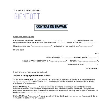 Example of contract (french) | DOCX