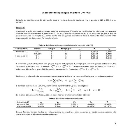Exemplo de aplicação modelo unifac | PDF