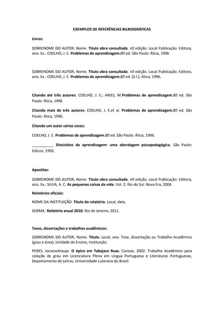 Exemplos de Referências Bilbiográficas