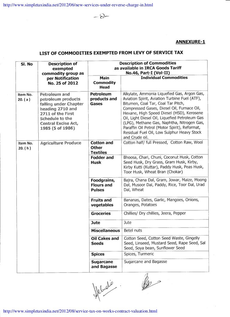 Exempted goods from service tax
