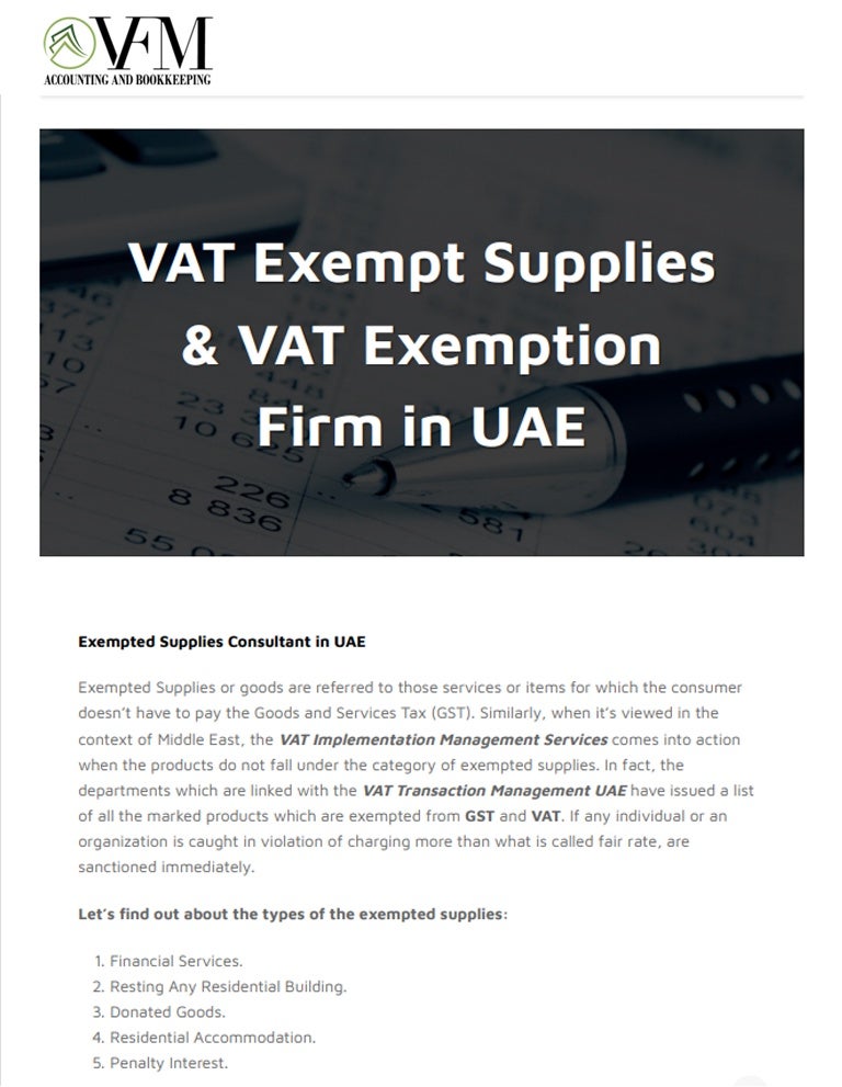 VAT Exempt Supplies & VAT Exemption Firm in UAE VFM Accounts
