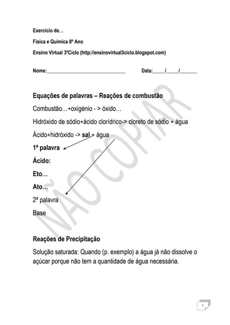 Exercício de Física e Química 8ºano...