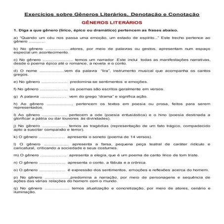Exercícios sobre gêneros literários