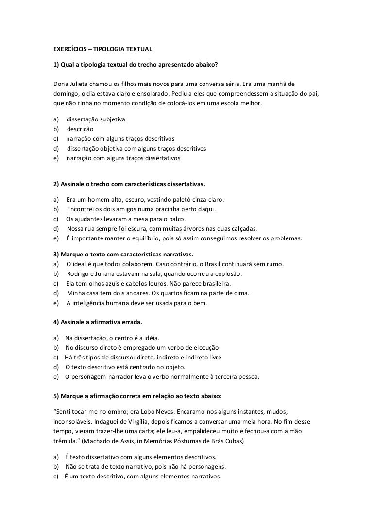 Exercícios tipologia textual