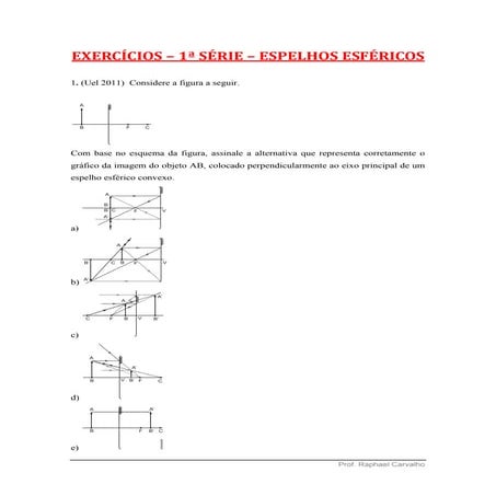 Exercícios 1ª série espelhos esféricos | PDF