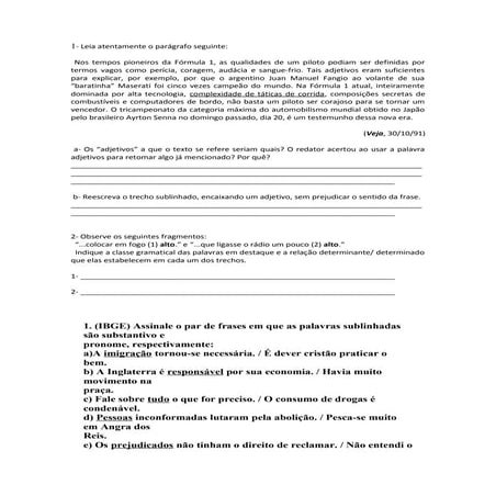 Exercícios classe de palavras   gabarito