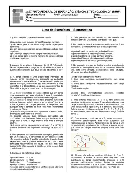 Exercícios eletrostática | DOC