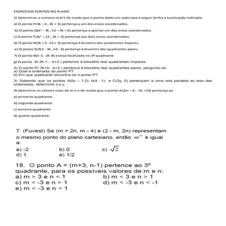 Exercícios pontos no plano