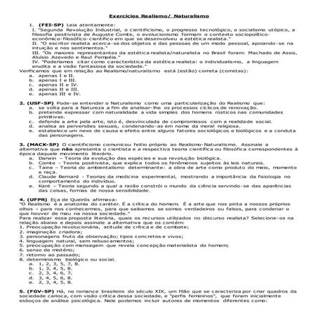 Exercícios realismo-naturalismo