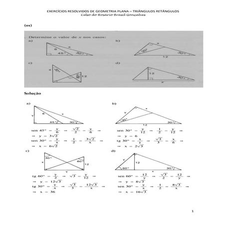 Exercícios resolvidos de geometria plana   triângulos retângulos - celso brasil