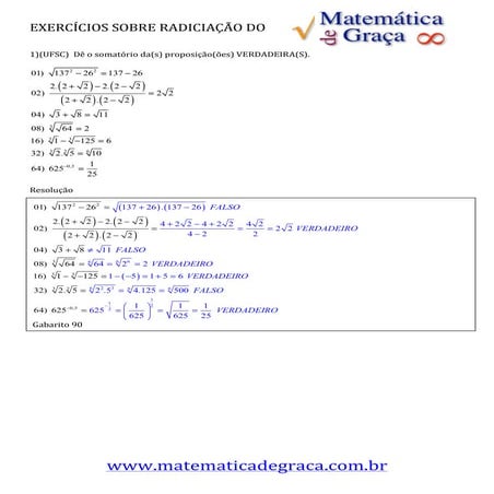 Exercícios sobre radiciação