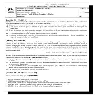 Exercícios vírus e bactérias