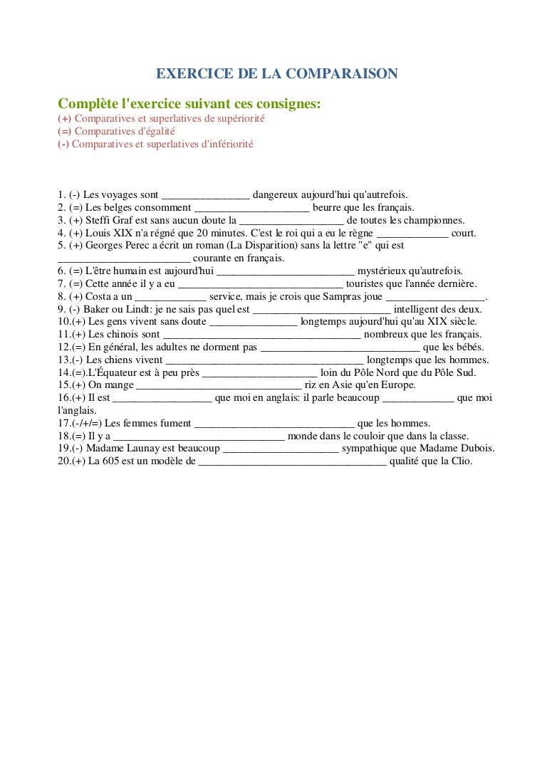 Exercices De La Comparaison – Exercices : L’expression de la ...