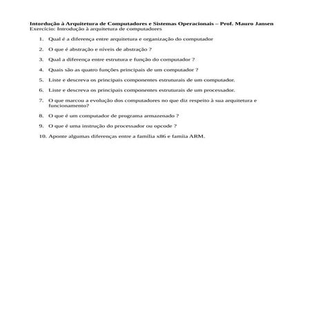 Exercicio    introducao a arquitetura de computadores