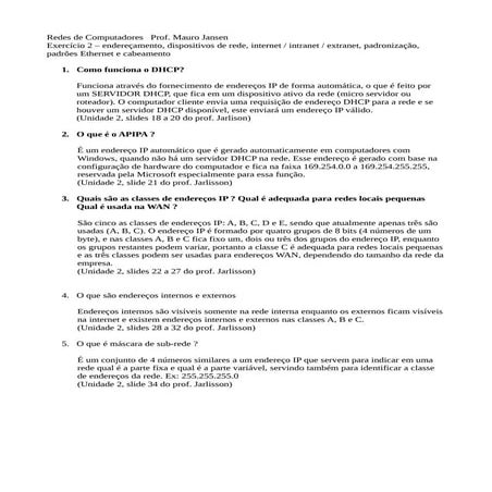 Exercicio 2   endereços, dispositivos, internet-intranet-extranet, padroes, cabeamento respostas