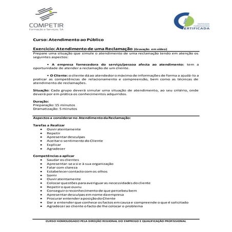 Exercicio atendimento reclamação