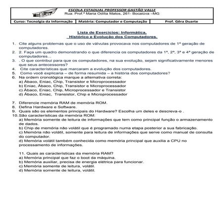 Exercicios de computador e computação