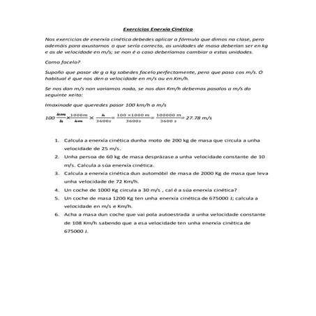 Exercicios enerxía cinética