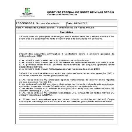 Exercicios - Redes Móveis