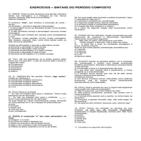 Exercícios sintaxe-período composto